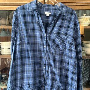 Jjill Blue Plaid Tunic Top- ADORABLE- size Large L